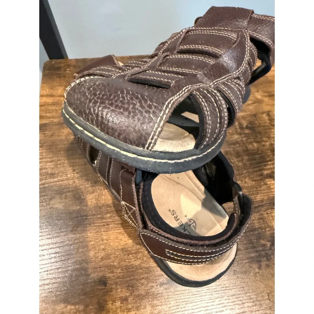 Dockers Mens Dark Brown Leather Fisherman Sandals Adjustable Straps Size 12M
